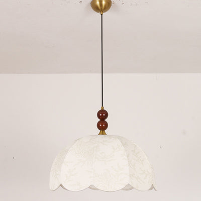 Traditional Vintage Solid Wood Flower Fabric Shade 1-Light Pendant Light For Living Room