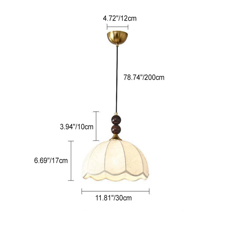 Traditional Vintage Solid Wood Flower Fabric Shade 1-Light Pendant Light For Living Room
