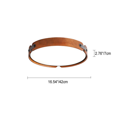 Plafonnier LED moderne minimaliste en fer et bois avec abat-jour rond pour salon 
