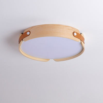 Plafonnier LED moderne minimaliste en fer et bois avec abat-jour rond pour salon 