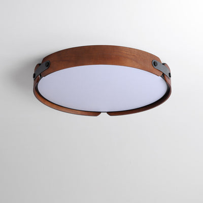 Plafonnier LED moderne minimaliste en fer et bois avec abat-jour rond pour salon 