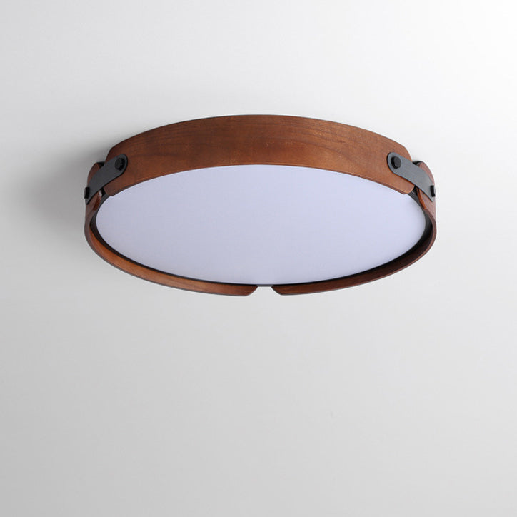 Plafonnier LED moderne minimaliste en fer et bois avec abat-jour rond pour salon 