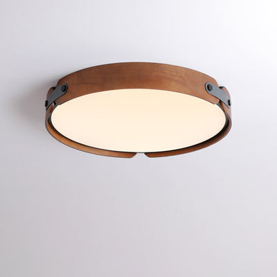 Plafonnier LED moderne minimaliste en fer et bois avec abat-jour rond pour salon 