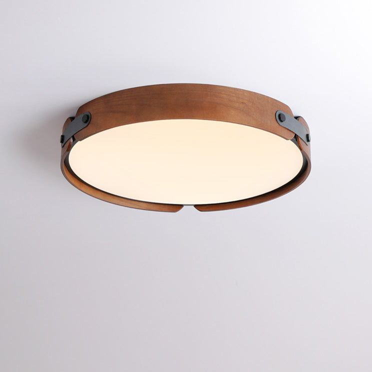 Plafonnier LED moderne minimaliste en fer et bois avec abat-jour rond pour salon 