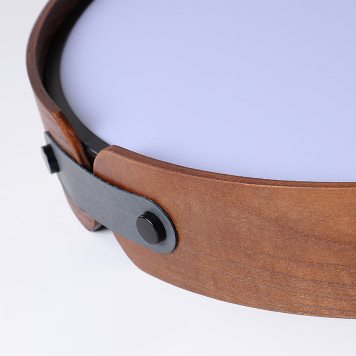 Plafonnier LED moderne minimaliste en fer et bois avec abat-jour rond pour salon 