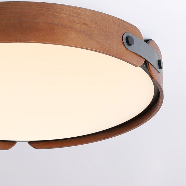 Plafonnier LED moderne minimaliste en fer et bois avec abat-jour rond pour salon 
