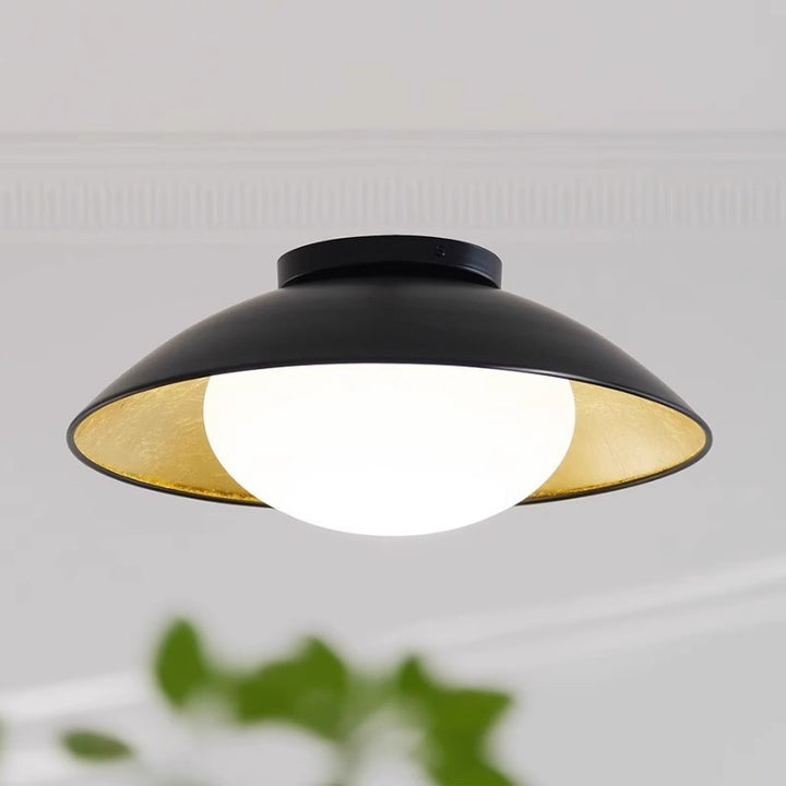 Traditional French Dome Hardware Glass Globe Shade 1-Light Semi-Flush Mount Ceiling Light For Living Room