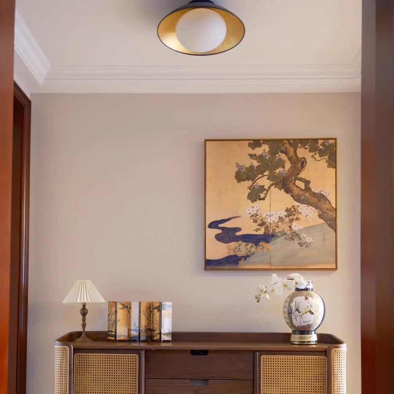 Traditionelle französische Kuppel-Hardware-Glaskugel-Schirm 1-Licht-Halbeinbau-Deckenleuchte für das Wohnzimmer 