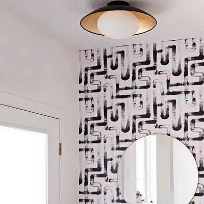 Traditionelle französische Kuppel-Hardware-Glaskugel-Schirm 1-Licht-Halbeinbau-Deckenleuchte für das Wohnzimmer 