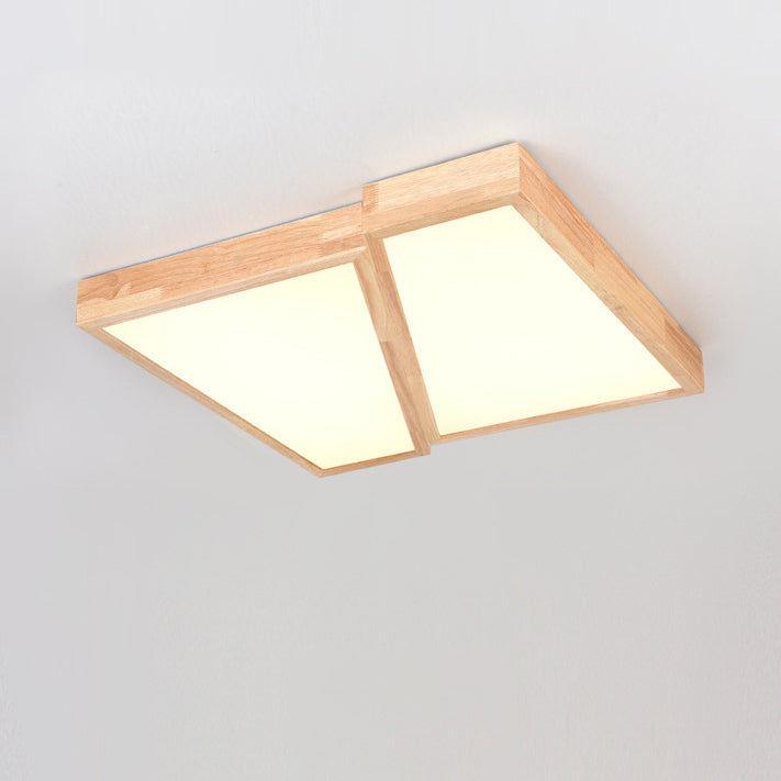 Plafonnier LED carré en bois et fer géométrique minimaliste moderne pour salon 