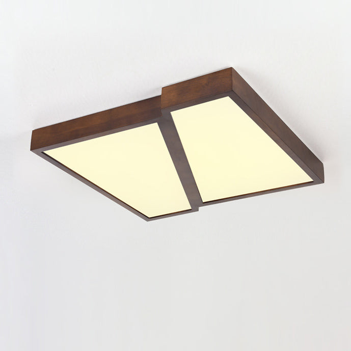 Plafonnier LED carré en bois et fer géométrique minimaliste moderne pour salon 