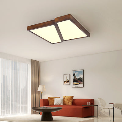 Plafonnier LED carré en bois et fer géométrique minimaliste moderne pour salon 