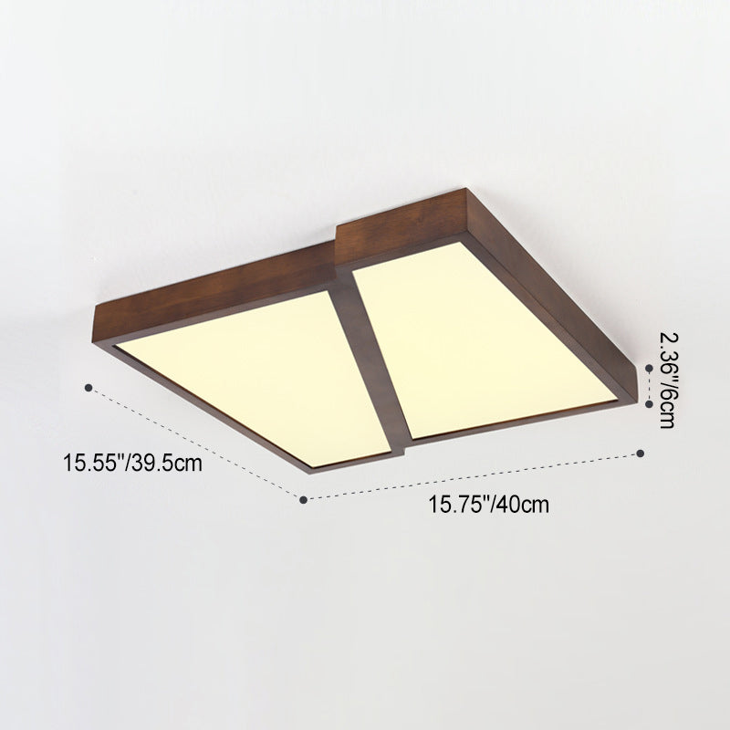 Plafonnier LED carré en bois et fer géométrique minimaliste moderne pour salon 