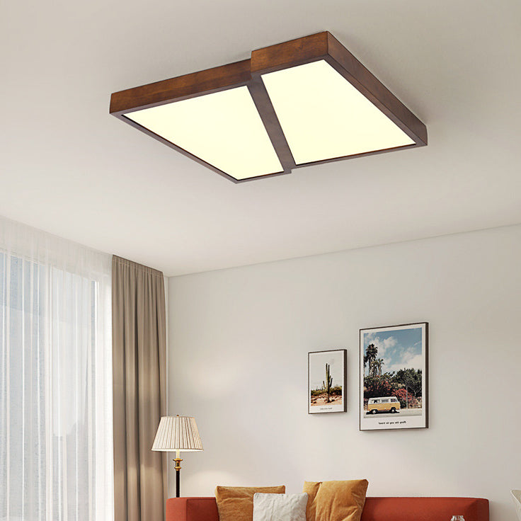 Plafonnier LED carré en bois et fer géométrique minimaliste moderne pour salon 