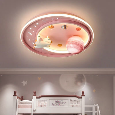 Plafonnier LED contemporain créatif en fer acrylique avec astronaute dessin animé et planète pour le salon 