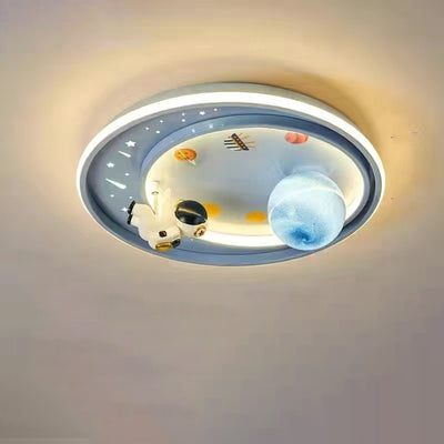 Plafonnier LED contemporain créatif en fer acrylique avec astronaute dessin animé et planète pour le salon 