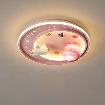 Plafonnier LED contemporain créatif en fer acrylique avec astronaute dessin animé et planète pour le salon 