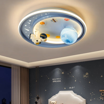 Plafonnier LED contemporain créatif en fer acrylique avec astronaute dessin animé et planète pour le salon 