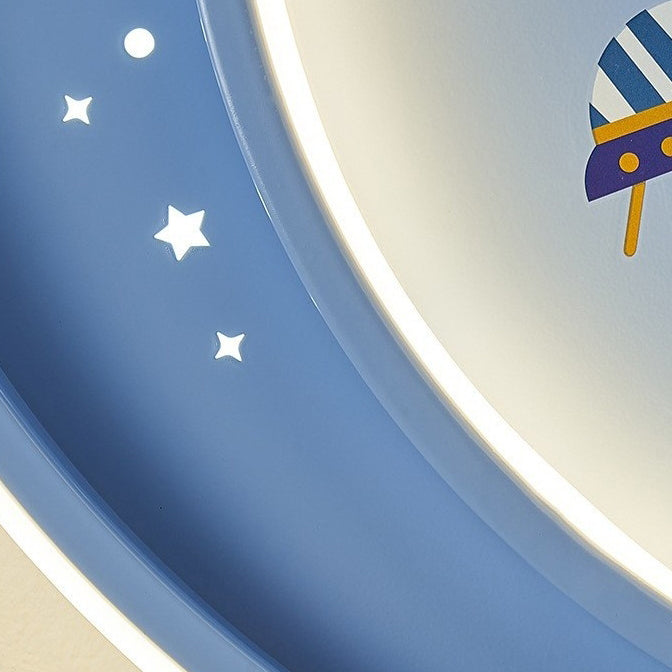 Plafonnier LED contemporain créatif en fer acrylique avec astronaute dessin animé et planète pour le salon 