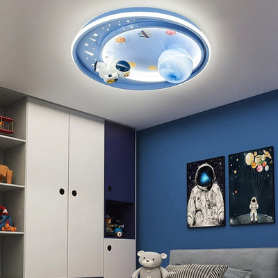 Plafonnier LED contemporain créatif en fer acrylique avec astronaute dessin animé et planète pour le salon 