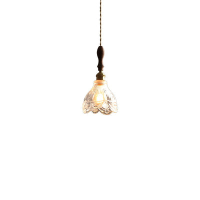 Suspension Luminaire à 1 Lumière avec Abat-Jour en Verre et Laiton Bois Japonais Traditionnel pour Chambre 