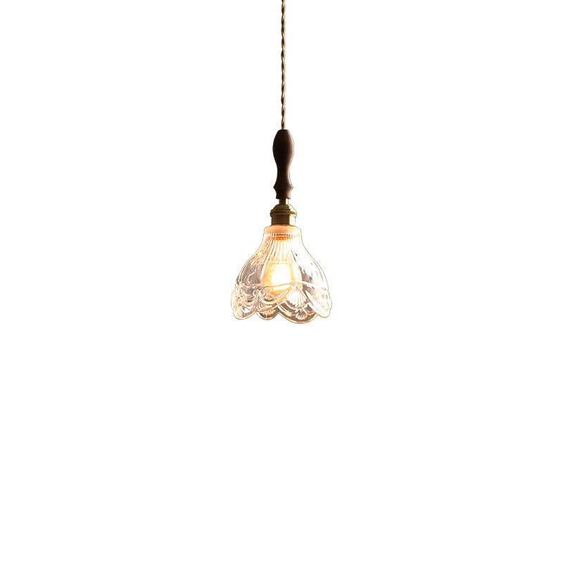 Suspension Luminaire à 1 Lumière avec Abat-Jour en Verre et Laiton Bois Japonais Traditionnel pour Chambre 