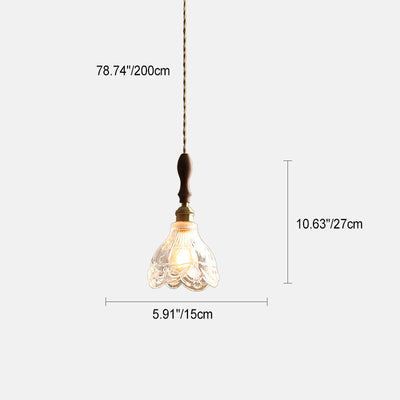 Suspension Luminaire à 1 Lumière avec Abat-Jour en Verre et Laiton Bois Japonais Traditionnel pour Chambre 