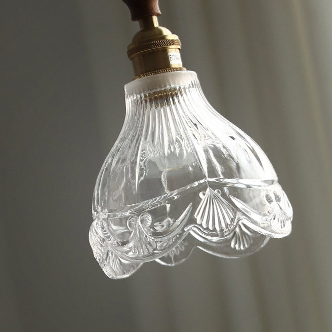 Suspension Luminaire à 1 Lumière avec Abat-Jour en Verre et Laiton Bois Japonais Traditionnel pour Chambre 