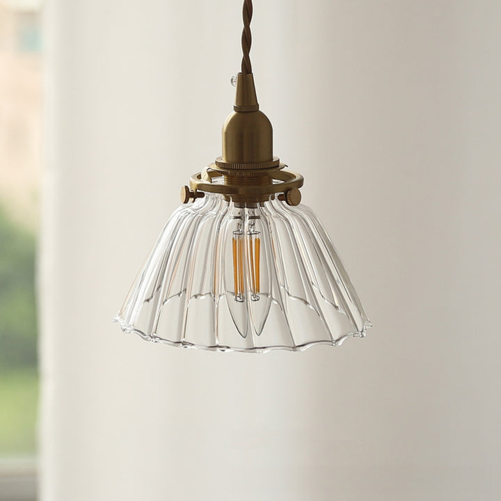 Suspension luminaire à 1 lumière avec abat-jour en verre semi-conique en laiton vintage traditionnel pour salon 