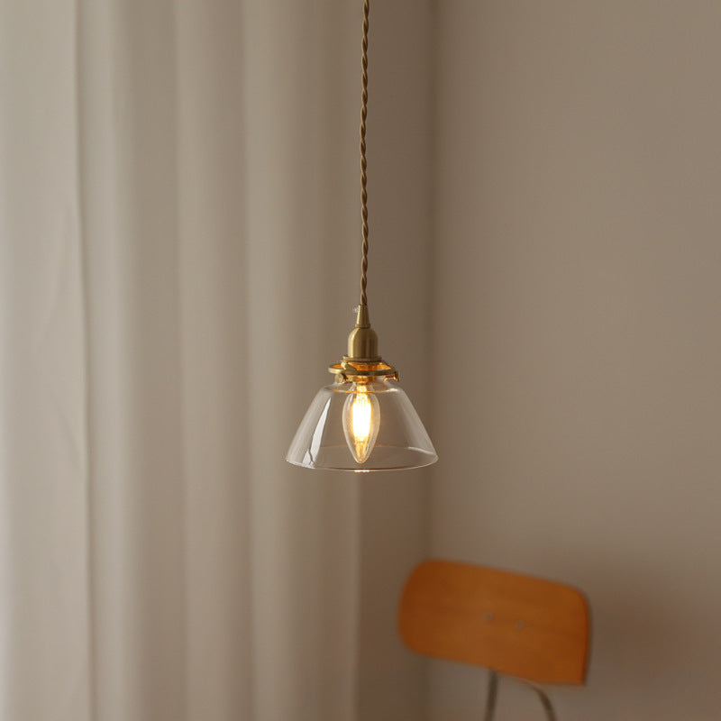 Suspension luminaire à 1 lumière avec abat-jour en verre semi-conique en laiton vintage traditionnel pour salon 