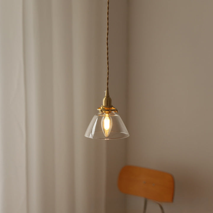 Suspension luminaire à 1 lumière avec abat-jour en verre semi-conique en laiton vintage traditionnel pour salon 