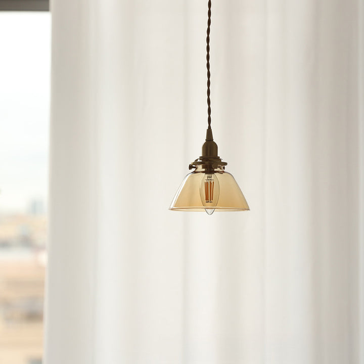 Suspension luminaire à 1 lumière avec abat-jour en verre semi-conique en laiton vintage traditionnel pour salon 