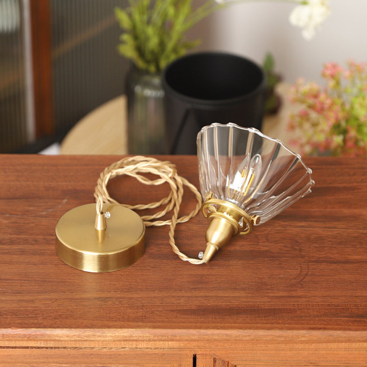 Suspension luminaire à 1 lumière avec abat-jour en verre semi-conique en laiton vintage traditionnel pour salon 