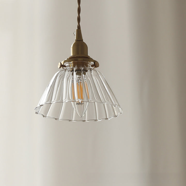 Suspension luminaire à 1 lumière avec abat-jour en verre semi-conique en laiton vintage traditionnel pour salon 