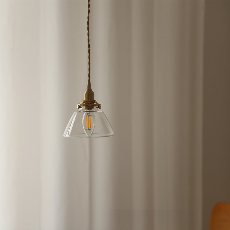 Suspension luminaire à 1 lumière avec abat-jour en verre semi-conique en laiton vintage traditionnel pour salon 