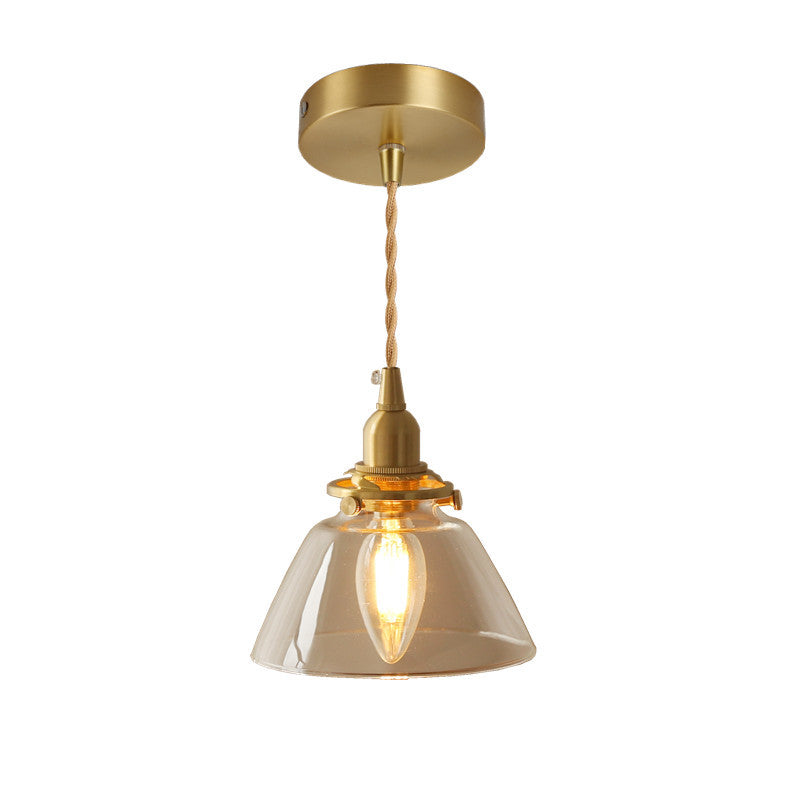 Suspension luminaire à 1 lumière avec abat-jour en verre semi-conique en laiton vintage traditionnel pour salon 