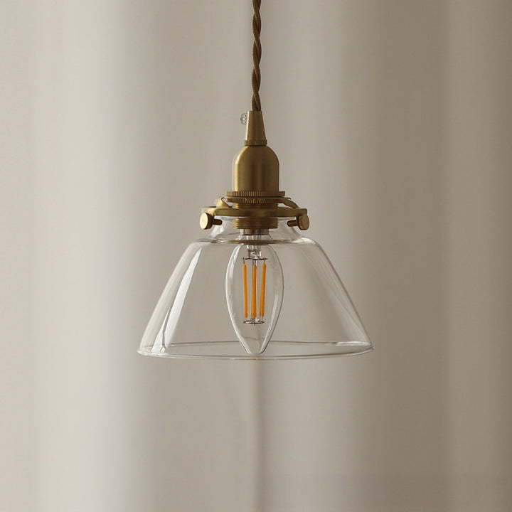 Suspension luminaire à 1 lumière avec abat-jour en verre semi-conique en laiton vintage traditionnel pour salon 