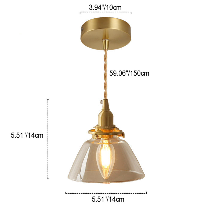 Suspension luminaire à 1 lumière avec abat-jour en verre semi-conique en laiton vintage traditionnel pour salon 