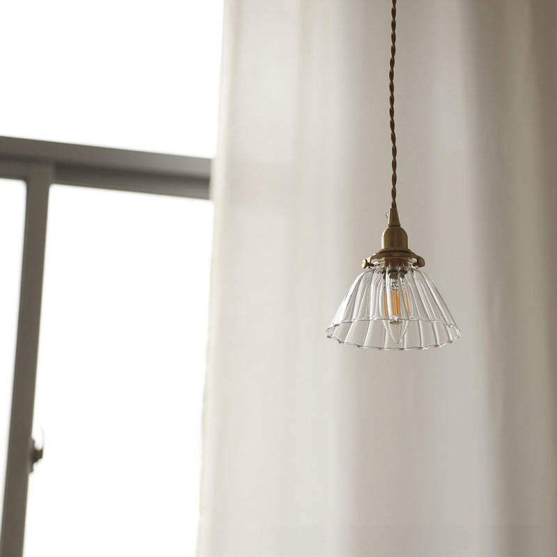 Suspension luminaire à 1 lumière avec abat-jour en verre semi-conique en laiton vintage traditionnel pour salon 