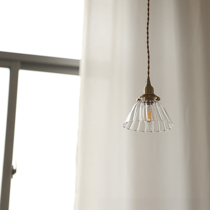 Suspension luminaire à 1 lumière avec abat-jour en verre semi-conique en laiton vintage traditionnel pour salon 