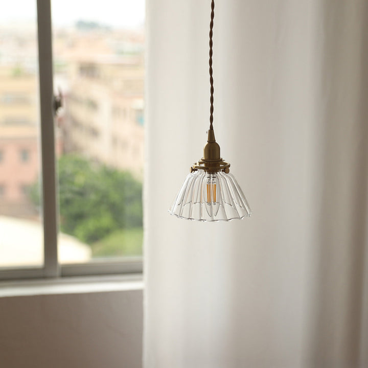 Suspension luminaire à 1 lumière avec abat-jour en verre semi-conique en laiton vintage traditionnel pour salon 