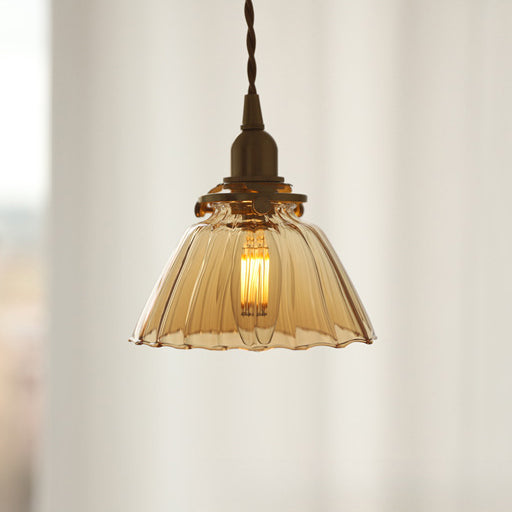 Suspension luminaire à 1 lumière avec abat-jour en verre semi-conique en laiton vintage traditionnel pour salon 