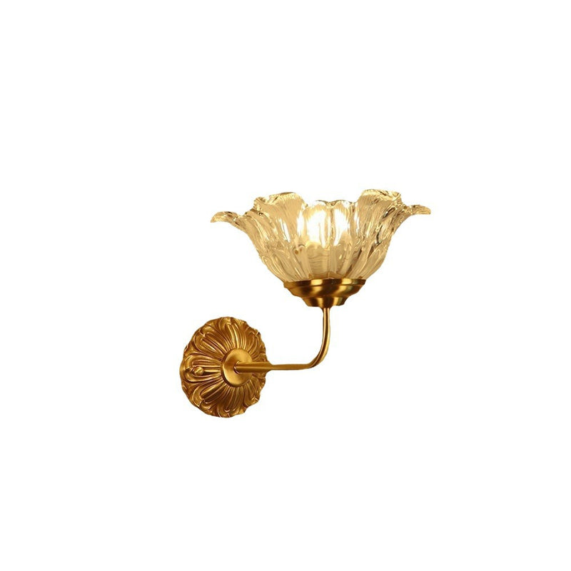 Applique murale moderne en laiton de luxe avec abat-jour en verre fleur 1 lumière pour chambre 