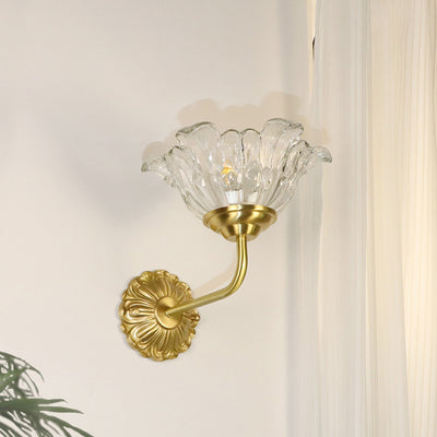 Applique murale moderne en laiton de luxe avec abat-jour en verre fleur 1 lumière pour chambre 