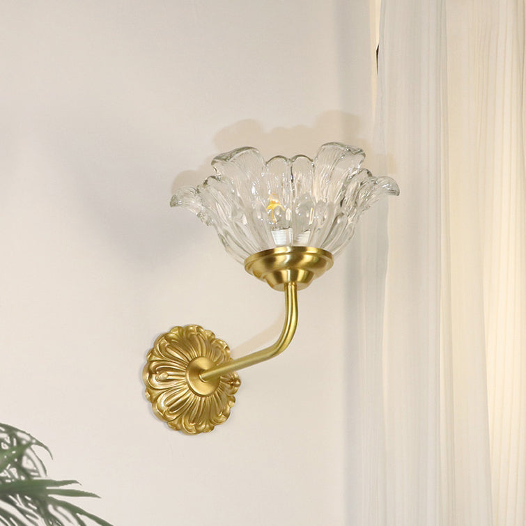 Applique murale moderne en laiton de luxe avec abat-jour en verre fleur 1 lumière pour chambre 