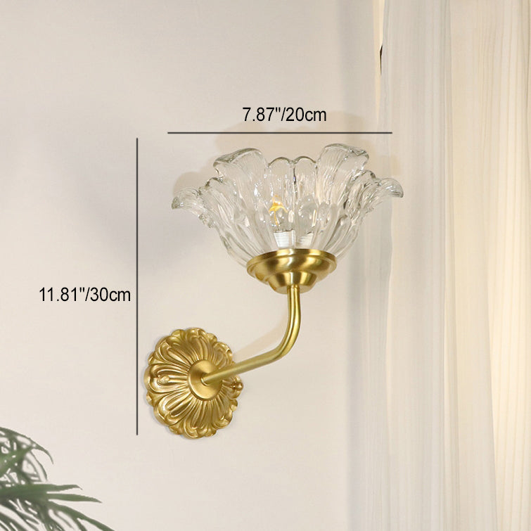 Applique murale moderne en laiton de luxe avec abat-jour en verre fleur 1 lumière pour chambre 