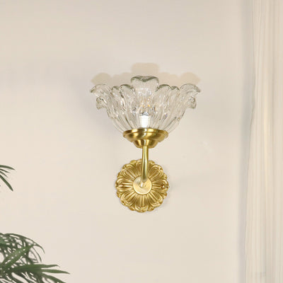 Applique murale moderne en laiton de luxe avec abat-jour en verre fleur 1 lumière pour chambre 