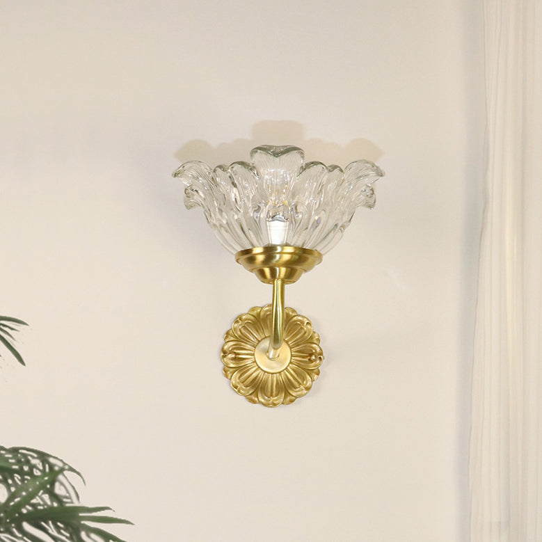Applique murale moderne en laiton de luxe avec abat-jour en verre fleur 1 lumière pour chambre 
