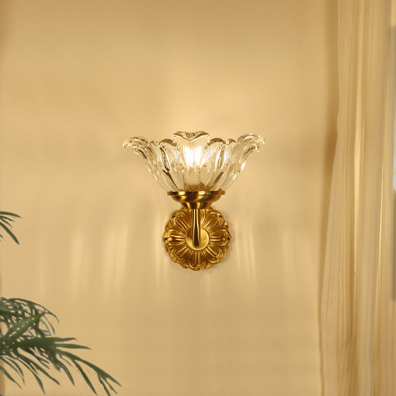 Applique murale moderne en laiton de luxe avec abat-jour en verre fleur 1 lumière pour chambre 