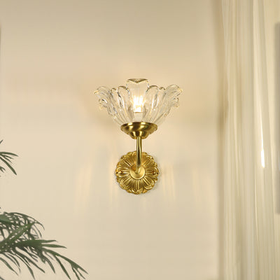 Applique murale moderne en laiton de luxe avec abat-jour en verre fleur 1 lumière pour chambre 